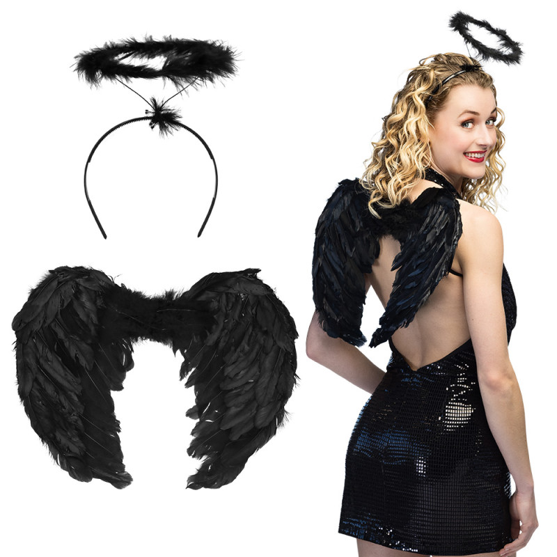 Sada anděl křídla a svatozář černá