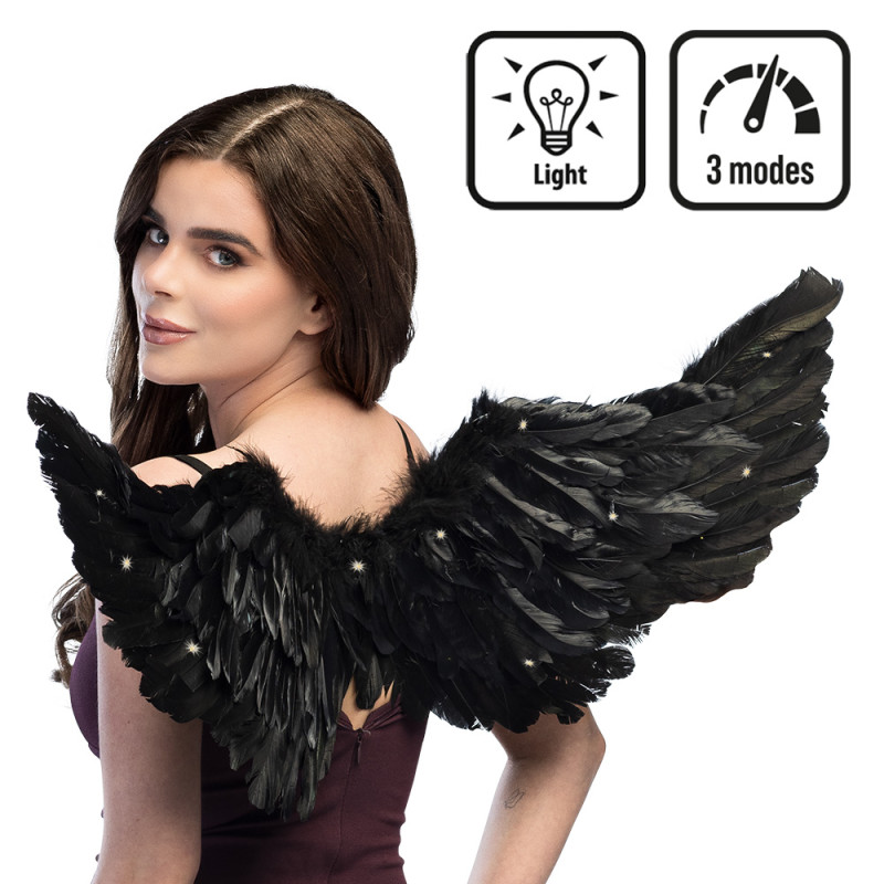Černá andělská křídla LED svítící