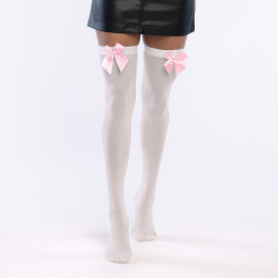 Bílé nadkolenky s růžovou mašlí
