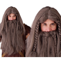 Hnědá paruka s plnovousem vikingská
