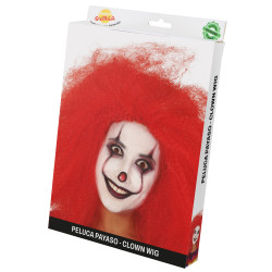 Červená klaunská paruka (v krabičce)