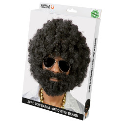 Černá afro paruka s vousy