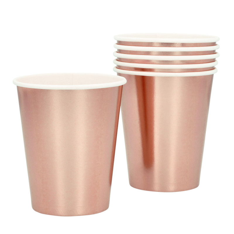 Papierové poháre ružovo-zlaté 6 ks (25 cl)