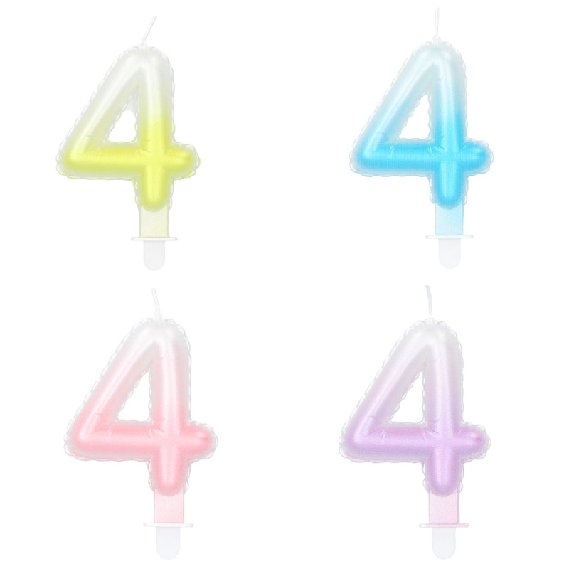 Sviečka číslica '4' pastelová s držiakom (4 druhy)