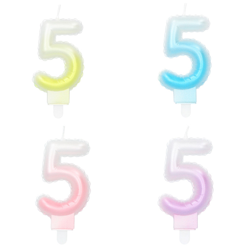 Sviečka číslica '5' pastelová s držiakom (4 druhy)
