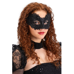 Černá škraboška s kamínky a krajkou