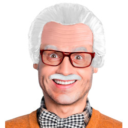 Sada pleš děda s knírem a brýlemi