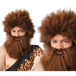 Paruka pračlověk s vousy hnědá