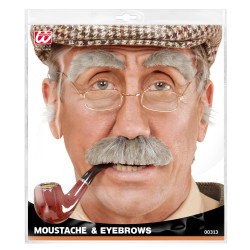 Umělý knír a obočí šedivý